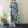 Dimanaf 2024 Plus Size Dress New Summer Basic Loose Women O-Neck Vintage Short Sleeve Big Size Beach Long Dress