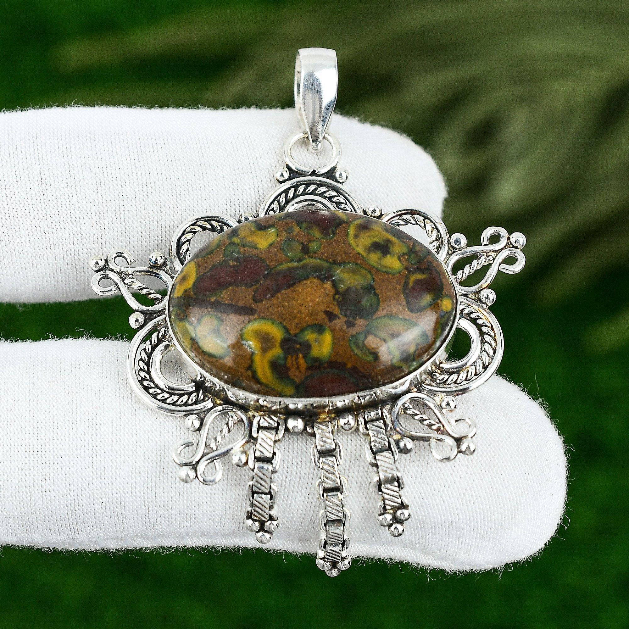 

Пасхальное предложение Подвеска из стерлингового серебра с фруктовым яшмовым камнем в безеле, модное бохо-украшение