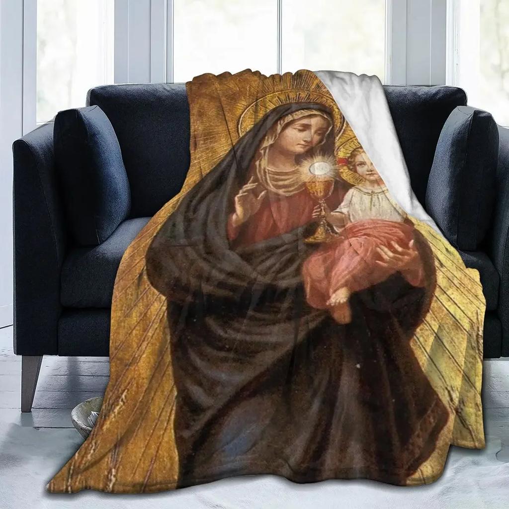 Virgin Mary Blanket Our Lady of Guadalupe Flannel Blanket Warm Gifts for Mom Cozy Fuzzy Throw Sofa Couch Bedding Living Room