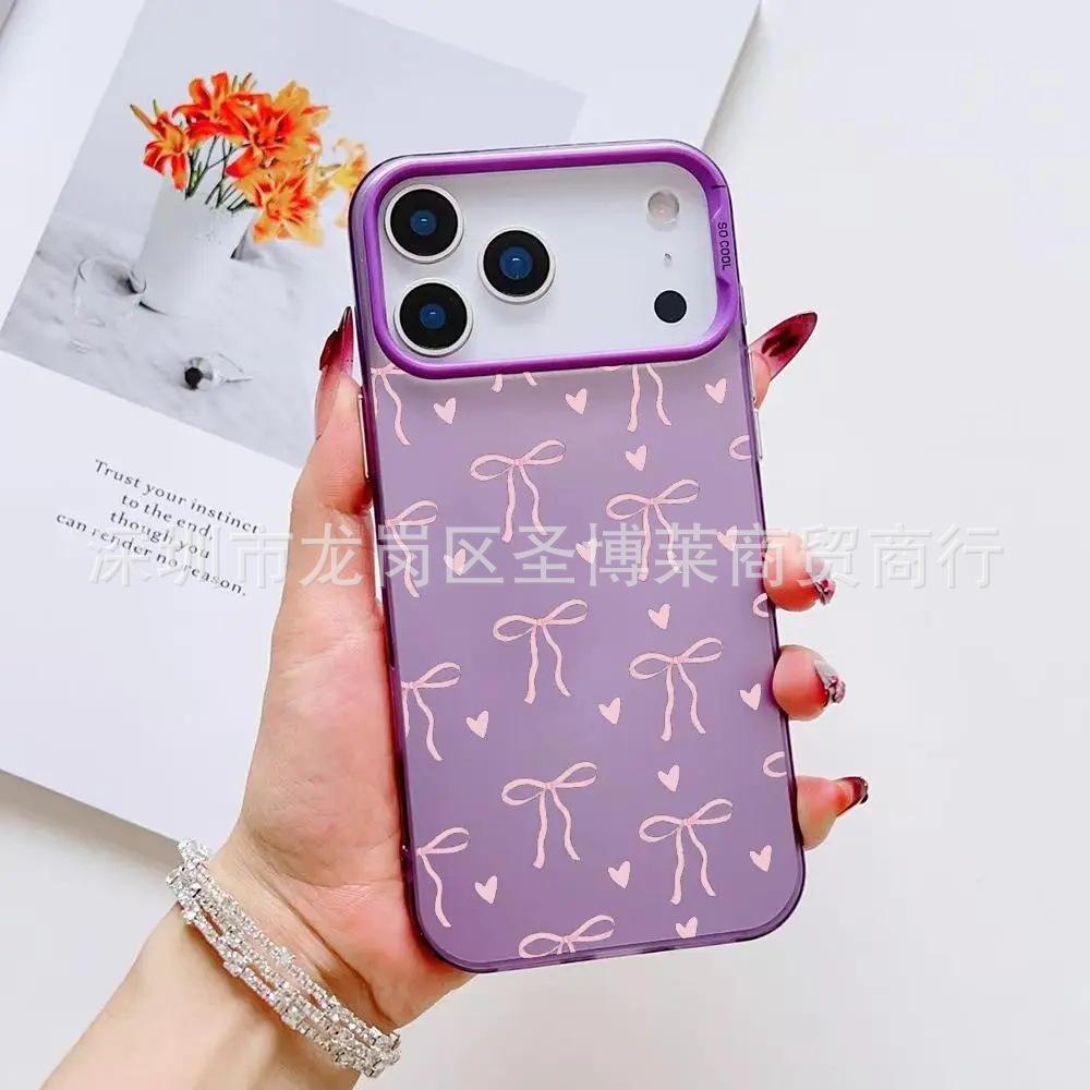 Pink Bow for Apple 15 Colored Silver iPhone14Pro Creative 11promax Matte 16 Protective Cover 17