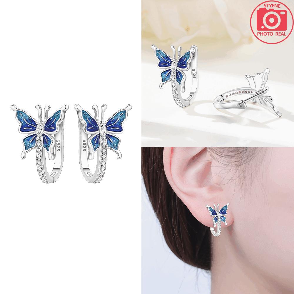 925 Silver Purple Heart Butterfly Earrings Pink Bows Blue Zircon Earring Women's Accessory Earrings Fine Valentine Gift Jewelry