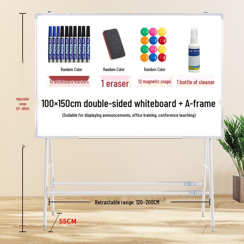Dual-Sided Magnetic Whiteboard & Blackboard, Mobile Stand, Erasable, for Home, Office, or Classroom.