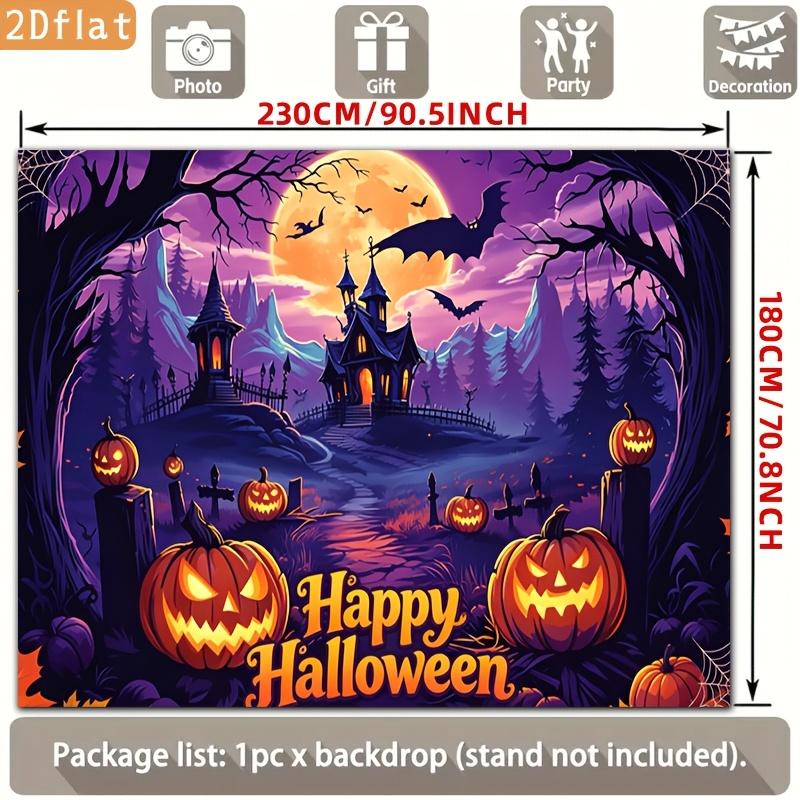 Two-dimensional Flat Banner 1 Piece Party Banner Purple Moonlight Haunted Castle Pumpkin Halloween Background Cloth