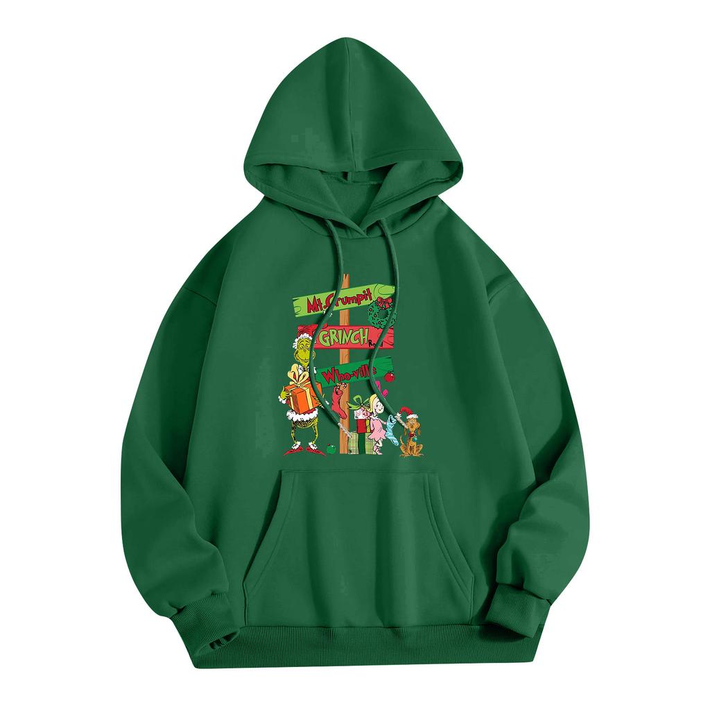 Ladies' Christmas Style Printed Hoodie With Wool And Pockets For Women