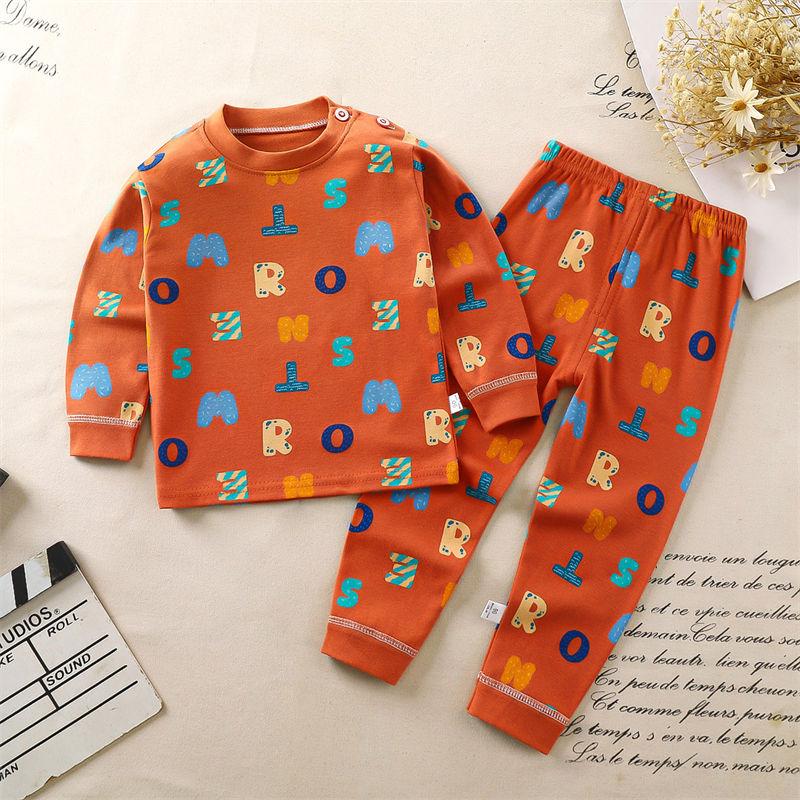 2026 Summer Children Long Sleeve Pant Underwear Set Baby Spring O-Neck Cartoon Cotton Pajama Set Home Wear Clothing for Girl Boy