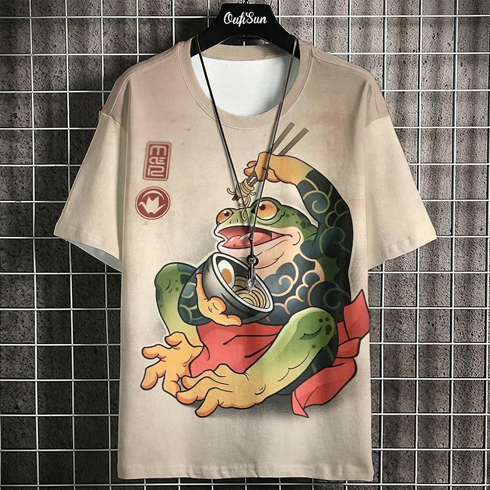 Kreslené tričko pro muže vzor japonský ropucha krátký rukáv ležérní top léto ležérní pánské oblečení oversized outdoor streetwear