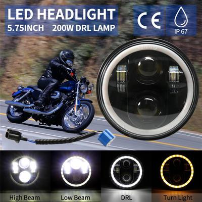 5.75'' H4 Motorcycle LED Headlight Halo Ring White DRL Angel Eyes For Harley Davidson/Dyna/Sportster/Heritage Springer/Deuce