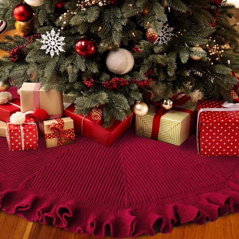 48 Inch Christmas Tree Skirt Knitted Xmas Mat Holiday Party Decor