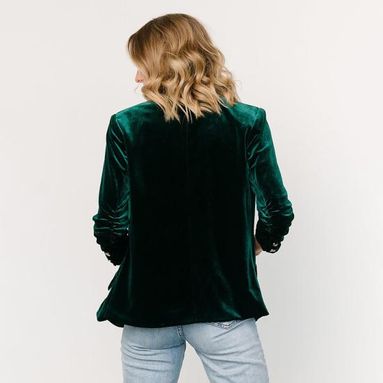 Women's Velvet Blazer Ruched 45720 Sleeve Lapel Open Front Cardigan