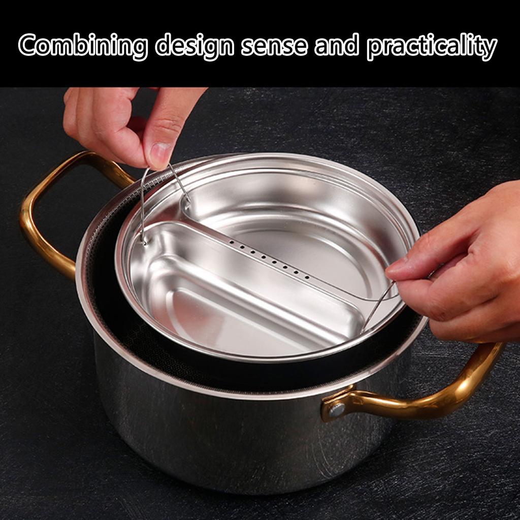 Multiuse Divided Steaming Tray Metal Steamers Basket with Double Handle Stainless Steel Food Holder Kitchen Utensils
