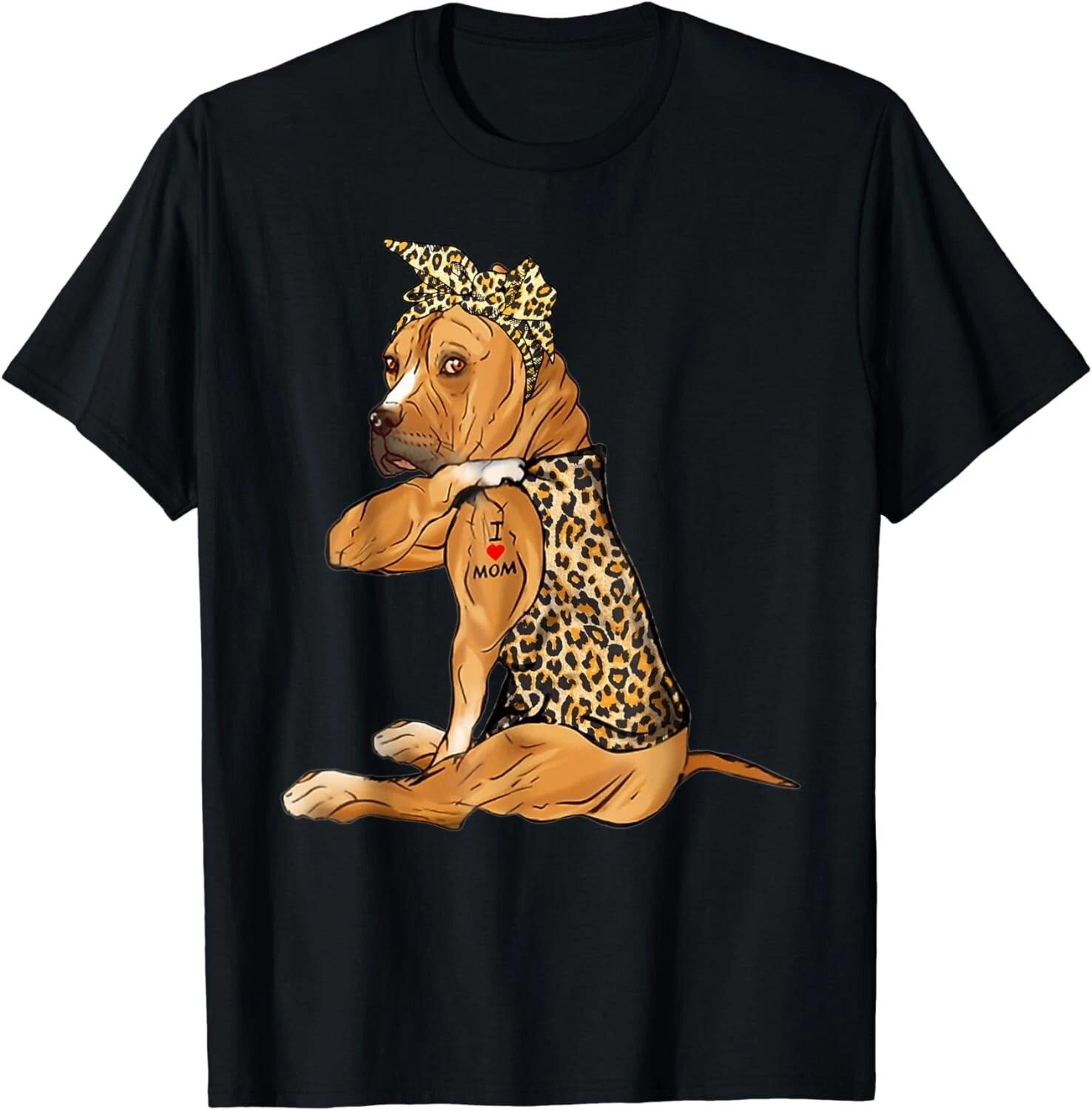 I Love Mom Tattoo Funny Pitbull Dog With Bandana Funny Gift Unisex T-Shirt 4XL