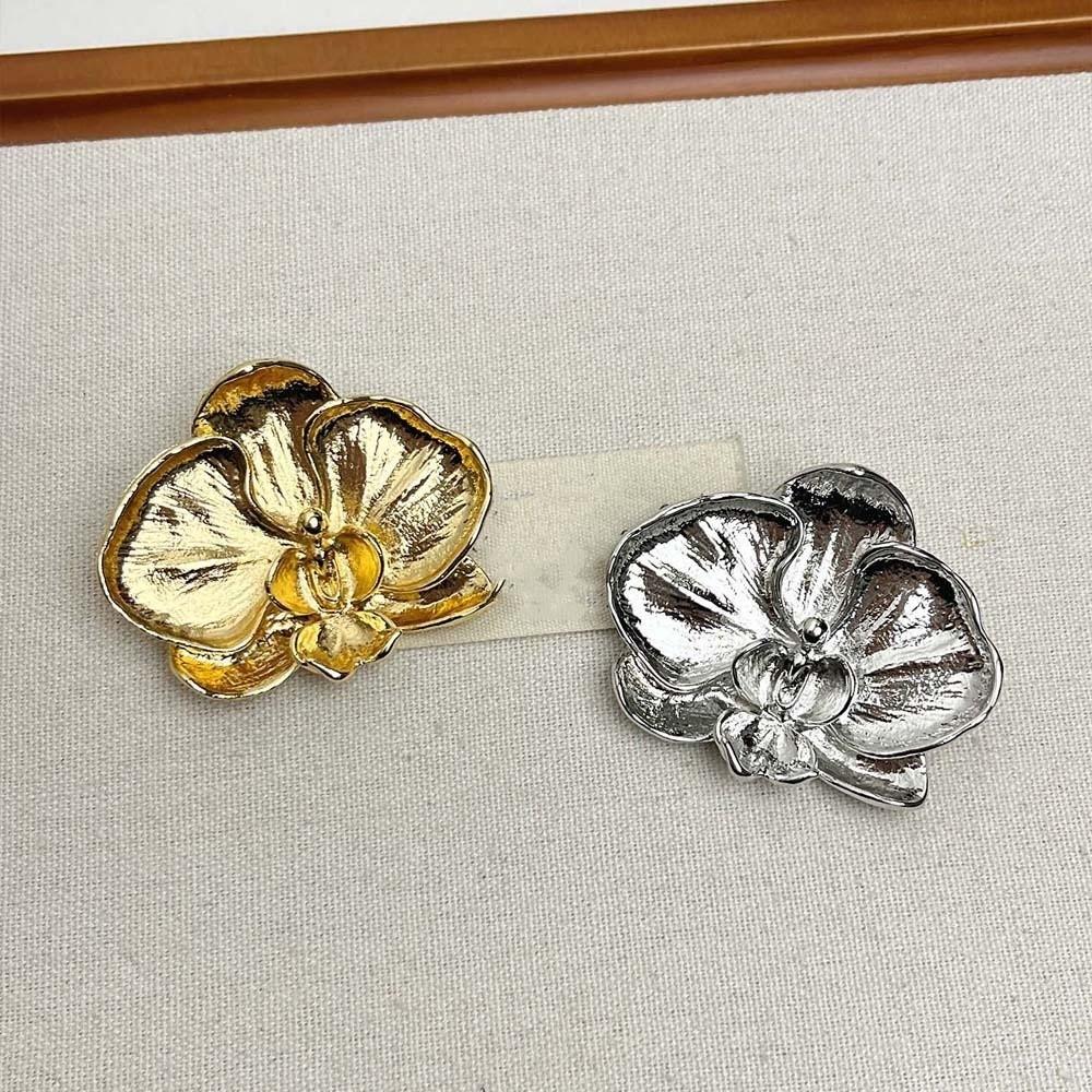 Vintage Orchid Flower Brooch Corsage Ornament Metal Glossy Brooch Butterfly Orchid Pin Men