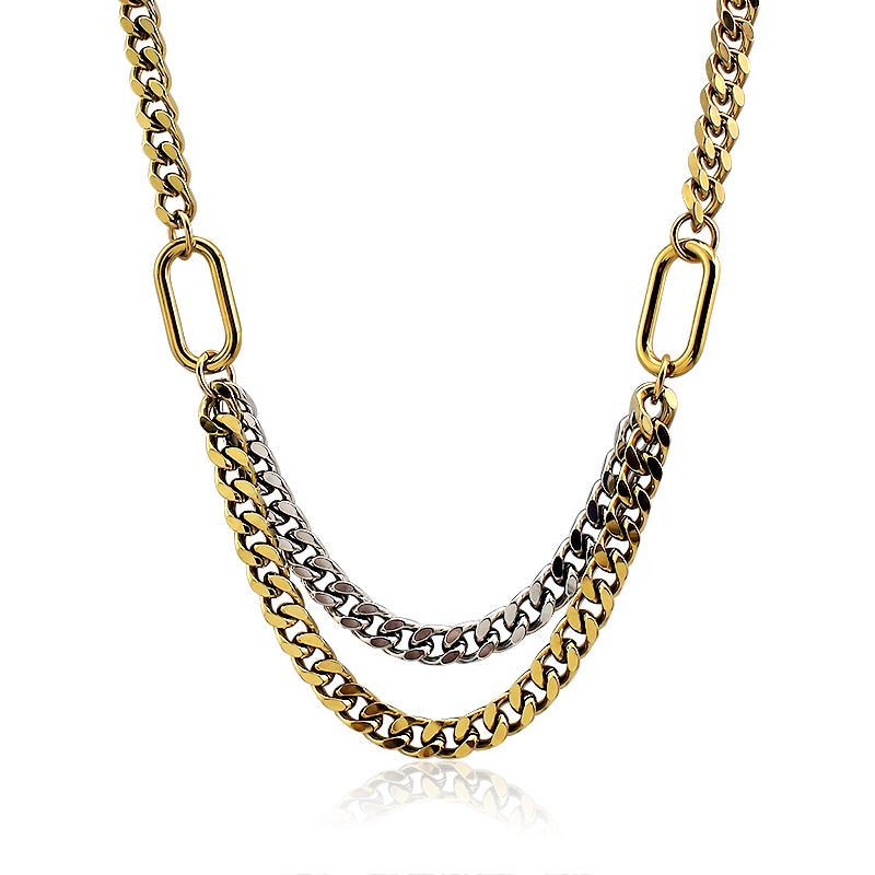 Minimalist Double Layer Link Cuban Chain Retro Choker Necklace Two Tone 18K Gold Plated Waterproof Trendy Necklace for Women золотой
