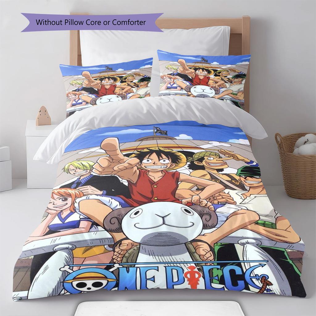 One Piece Luffy Chibi Style Bedding Set Anime Duvet Cover Polyester Soft Comforter Bedroom Set -QJY
