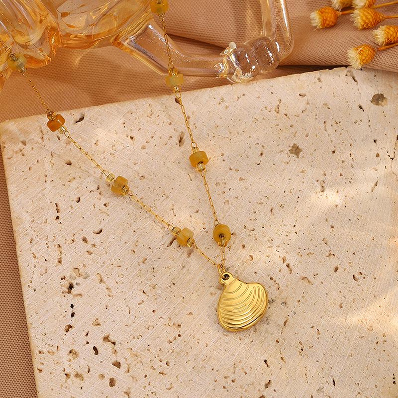 Ожерелье-ракушка из титановой стали в морском стиле для женщин - Легкое роскошное украшение на ключицы