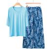 Pajamas Women's Spring and Summer New V-neck Short-sleeved Cotton and Linen Pants European and American Large-size Loungewear Two-piece Set