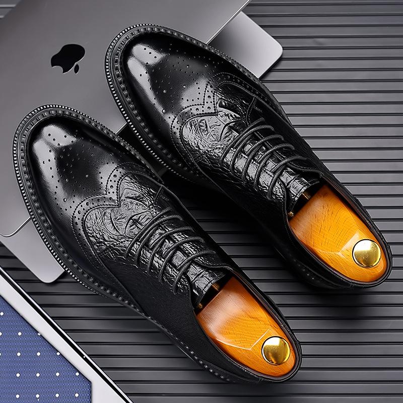 

2025 Lace-up British Flower Block Work Business Casual Dress Men s Foot Leather Shoes 38 чёрный
