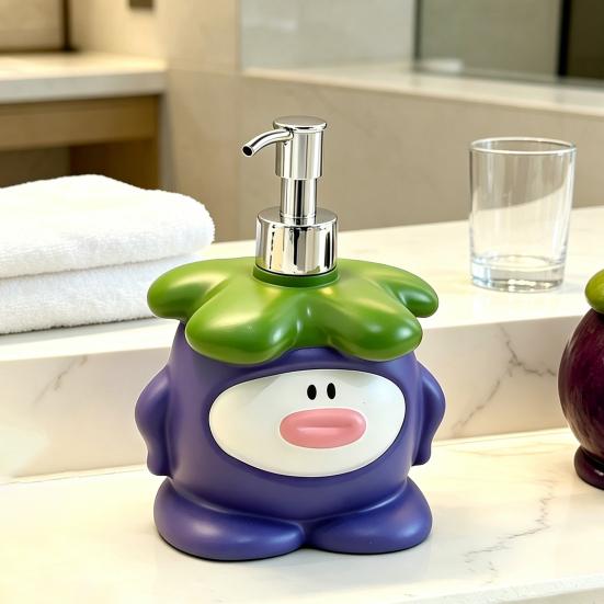 450ML Cartoon Mangosteen Soap Dispenser, Refillable Liquid Hand Soap Shower Gel Container, Bathroom Empty Pump Lotion Bottle