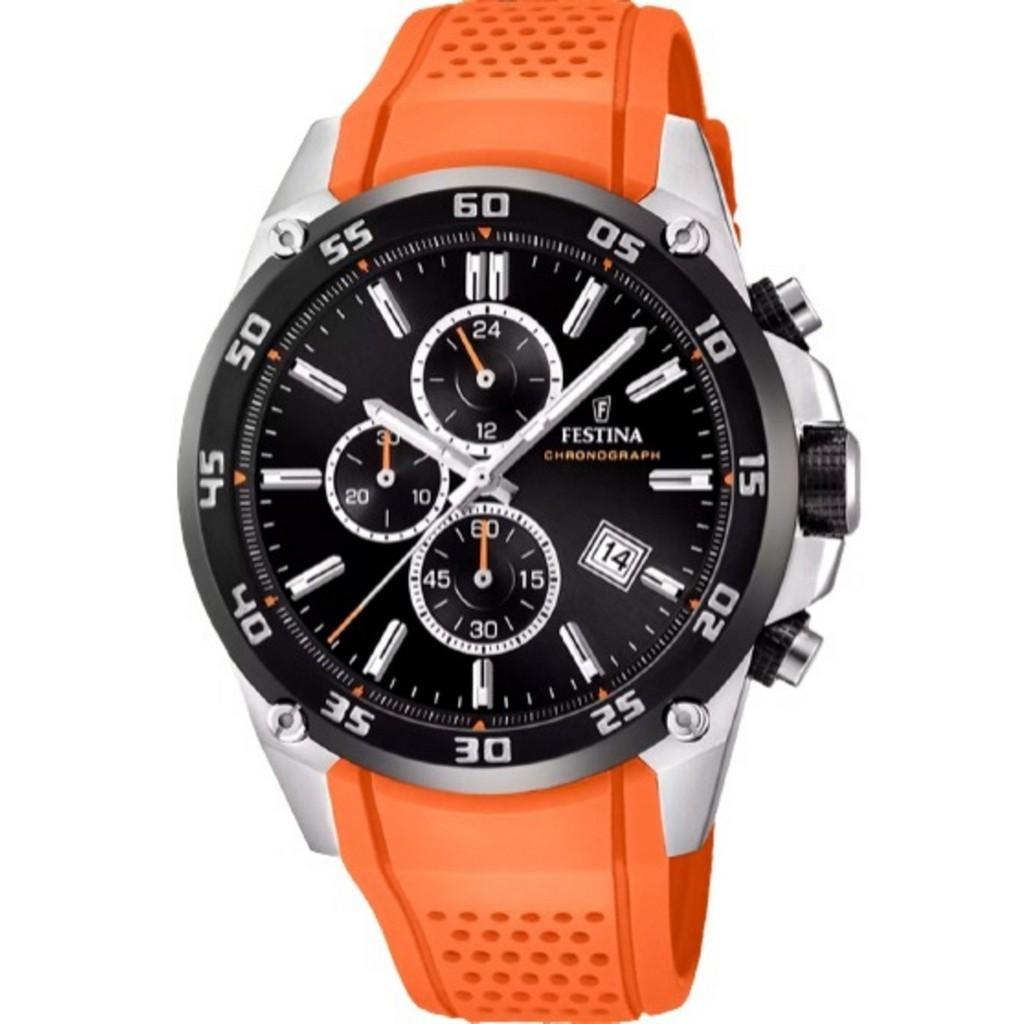 

Festina The Originals Chronograph оранжевый каучуковый ремешок черный циферблат кварцевые часы F20330-4 100M мужские часы чёрный