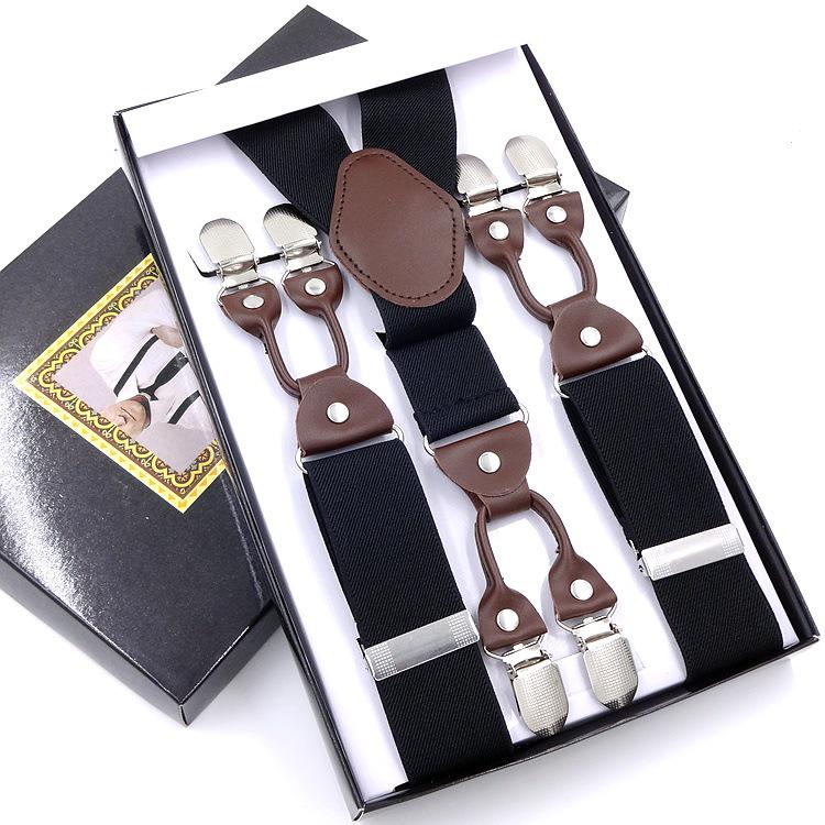 Men's Six-Clip Jacquard Wide Suspenders with Printed Webbing