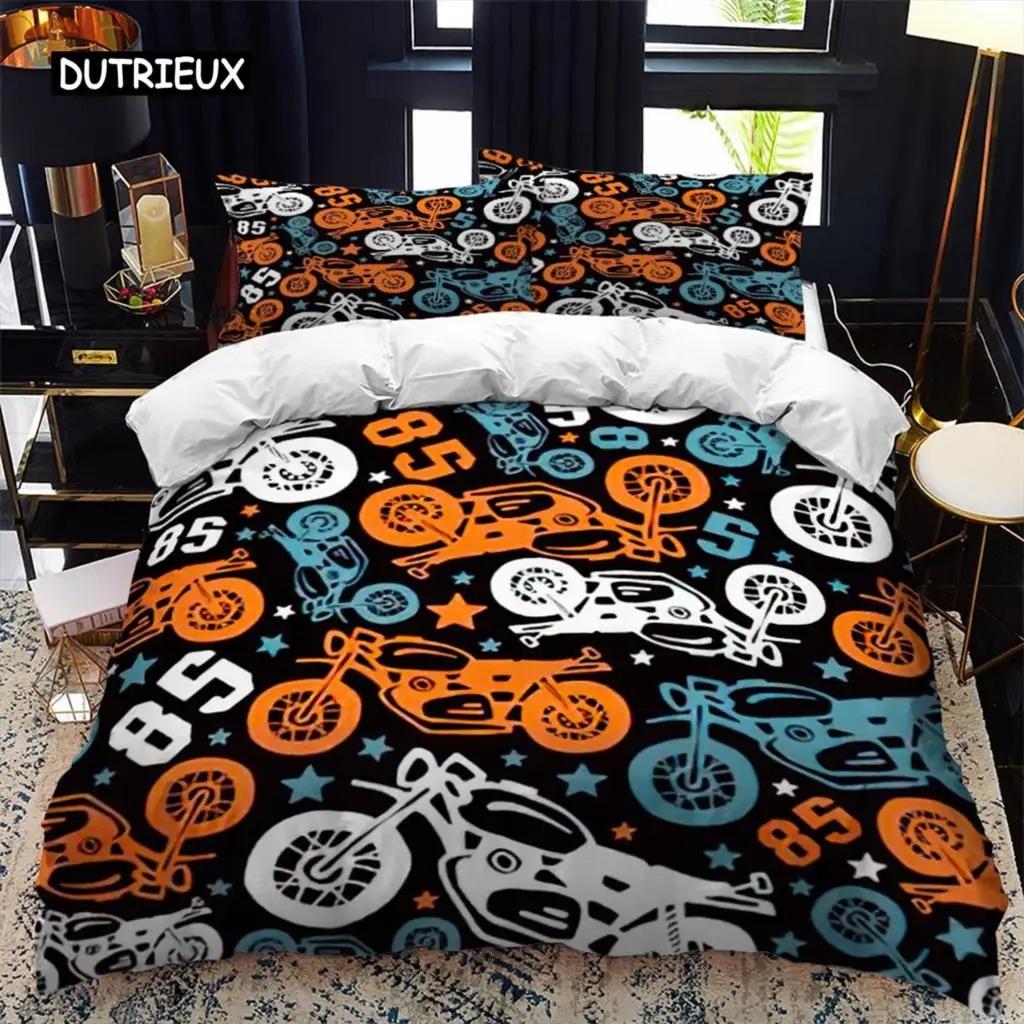 Motorrad-Fahrer-Bettbezug-Set, Queen-Calico-Twin-Size-Bettbezug, Bettwäsche-Set, Einzel-, King-Size-Bettbezug aus weichem Polyester