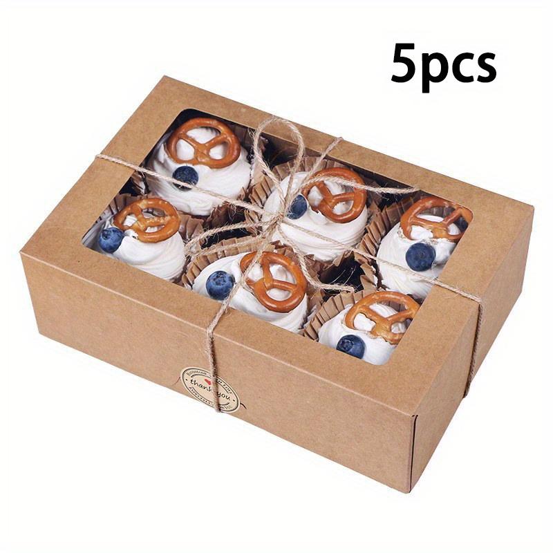 5PCS Paper Cupcake Packaging Boxes Transparent Window Containers Bread Boxes Pastry Racks Suitable for Cookies Snacks Desserts Daily Home Baking