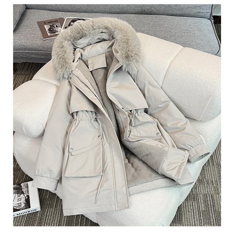 

Новая зимняя женская хлопковая куртка средней длины с капюшоном и съемным шерстяным воротником, универсальная стильная куртка XXXL