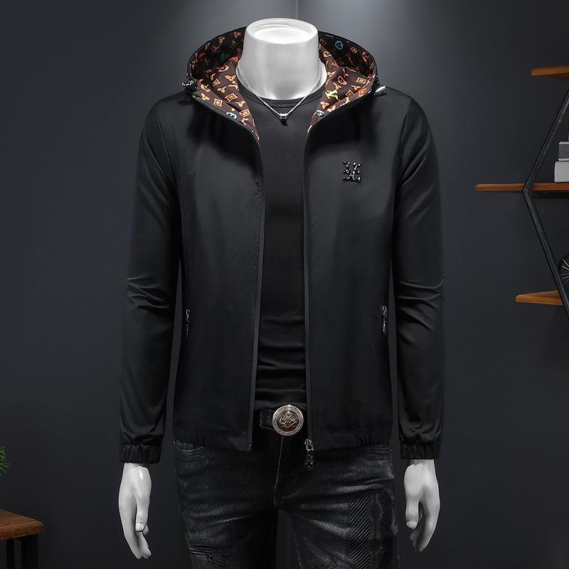 Spring/Autumn Men s Plus Size Hooded Print Jacket - Trendy European Style Coat M