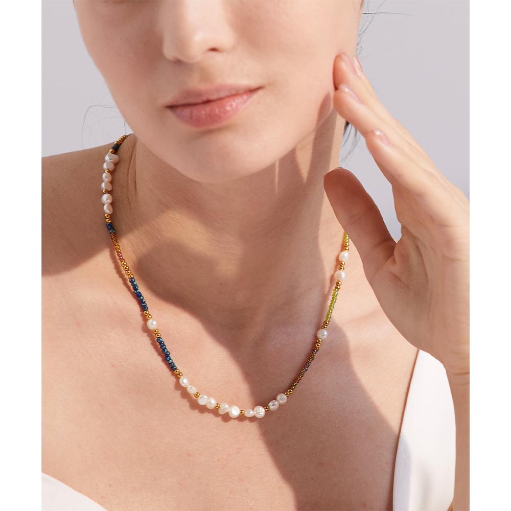 Yhpup Gorgeous Natural Freshwater Pearls Measly Bead Chain Stainless Steel Handmade Necklace Charm Luxury Fashion Trendy Jewelry