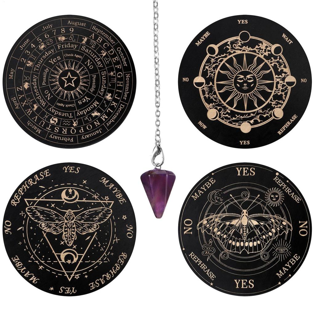 Divination Board Wooden Dowsing Divination Board Moon Star Divination Energy Carven Plate Healing Meditation Board Witch Altar