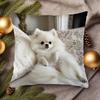 1pc French Style Double-Sided Pillowcase - White Pomeranian Pattern, Zipper Closure, Machine Washable, No Inner Core Included, Suitable for Living Roo
