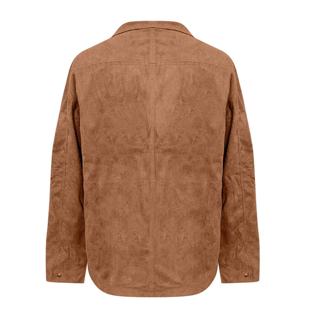 Men's Solid Color Suede Casual Slim Fit Jacket With Pockets Lapel Zipper
