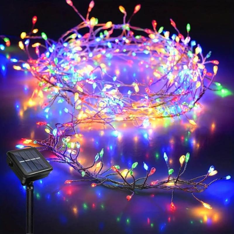 Solar Powered 8 Functions Firecracker String Light Outdoor Waterproof Garland Fairy Light for Wedding Christmas Holiday Decor