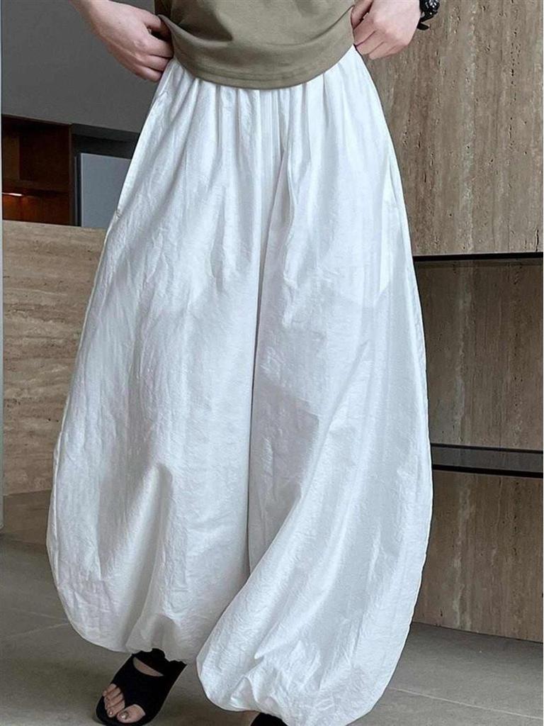 Plus Size Loose Lantern Pants for Women - White, Wide-Leg Design for Spring, Summer, and Autumn