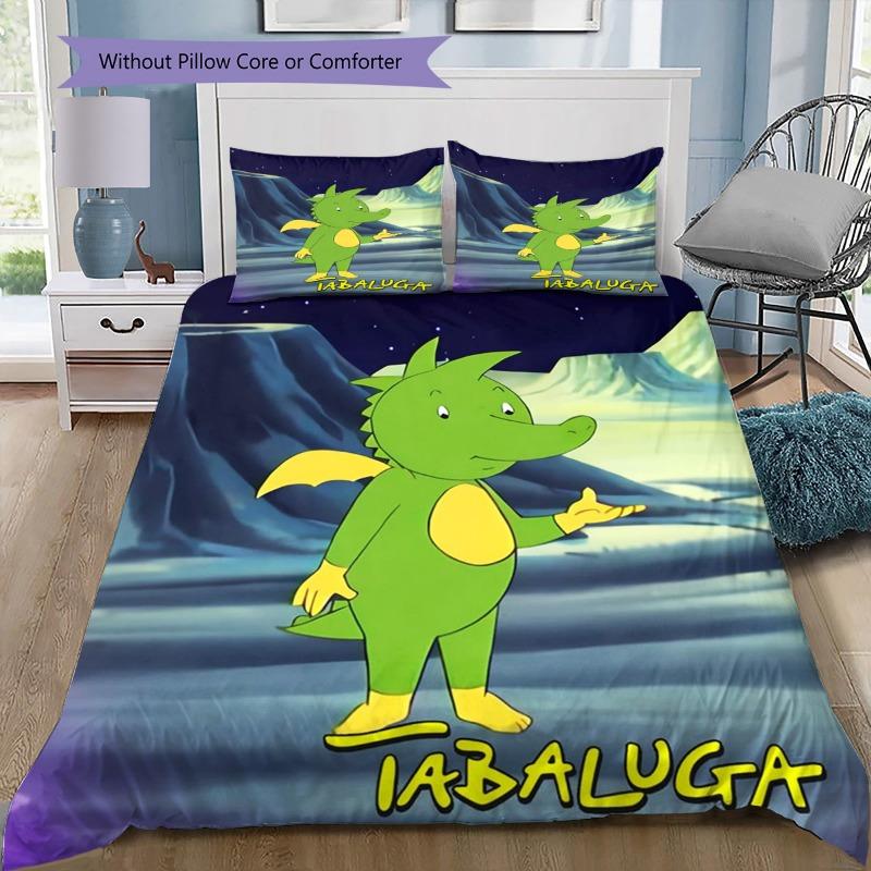 Tabaluga 3-teiliges Bettwäsche-Set, Cartoon-Drachen-Print Bettwäsche-Set, Weiche Mikrofaser-Bettdecke mit 2 Kissenbezügen für Kinderzimmer-Dekoration 135x200cm blue