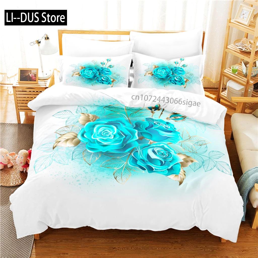 Blue Flower Bedding Set Duvet Cover Set 3d Bedding Digital Printing Queen Size Bedding Set Fashion Design