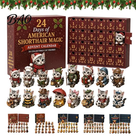 24 Day Countdown Surprise Magic Animal Advent Calendar, 24-Day Highland Cow/Cat/Sheep/Red Bird Acrylic Ornament Set, Unique Christmas Gifts for Her 2D