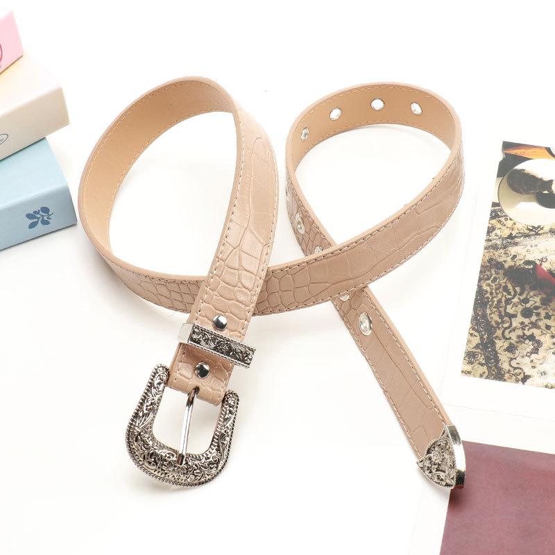 Heavy Industry Carved Alloy Three Piece Set Women's Belt Versatile Jeans Belt Retro Style Stone Patterned Belt for Women