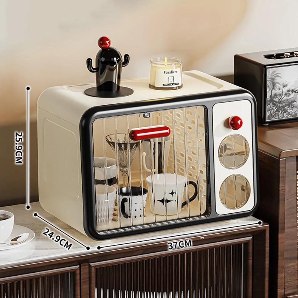 Household Storage Cabinet with Transparent Cover Cups Feeding Bottles Dustproof Rack for Kitchen Organizer Tableware Tools Box