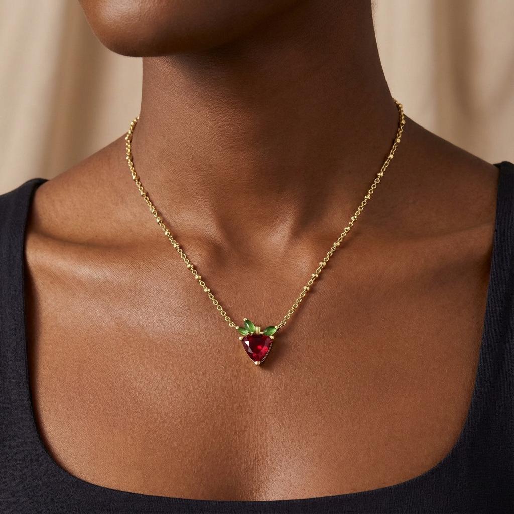 Cherry Necklace Fruit Zircon Peach Tropical Clavicle Chain Necklace Women