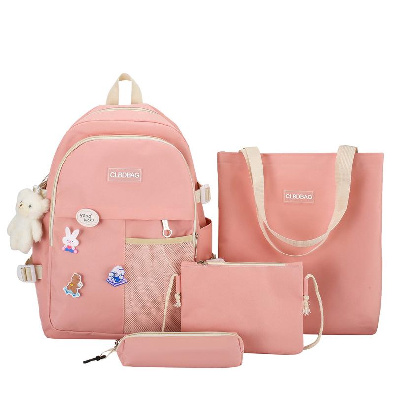 Schoolbag four-piece leisure student schoolbag 1011 new large-capacity class tutoring bag portable schoolbag backpack
