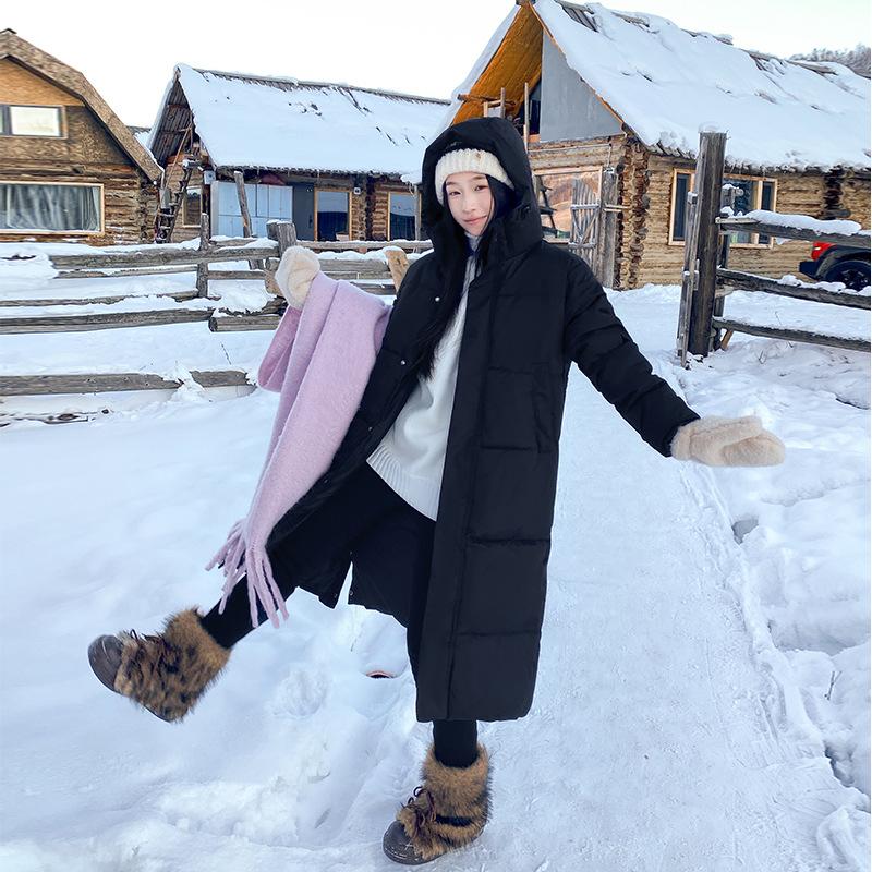 Chinese opera down cotton-padded clothes for women's winter new long over-knee thickened loose cotton-padded jacket black cotton-padded jacket trendy