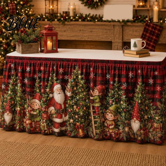 Elastic Edge Table Skirt Christmas Skirt Santa Claus Elk Prints Edge Dining Decor Xmas Party Decorations Elf Tree Festive for Home Holiday