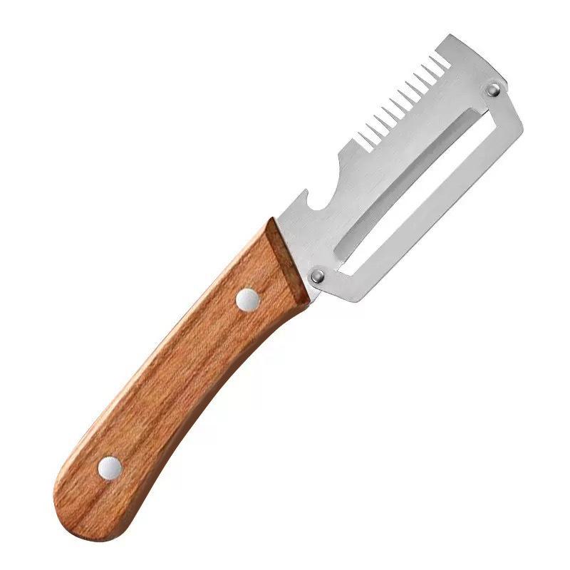 Ergonomic Wood Handle Knife Stainless Steel Vegetable Peeler with Wooden Handle 3-in-1 Fruit Potato Peeler