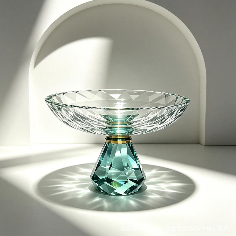 Luxurious K9 Crystal Glass Fruit Bowl - Tall Round Plate for Snacks & Desserts
