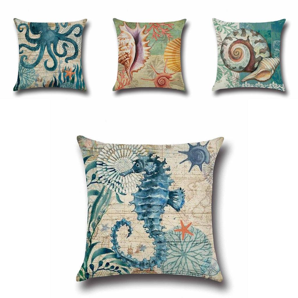 High-quality Linen Marine Animal Pillow Cushion Cover With Timeless Sea Creature Art