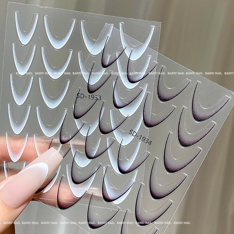 French Gradient Nail Stickers: Red, Black, White Striped Decals