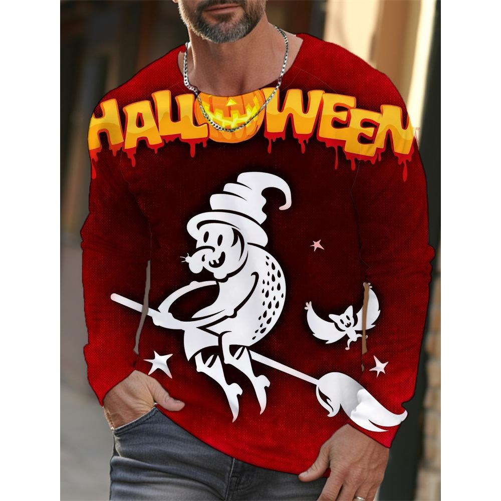 Autumn and Winter Men's Long Sleeve Halloween 3D Printed Pumpkin Print T-Shirt Men's Streetwear Round Neck Long Sleeve