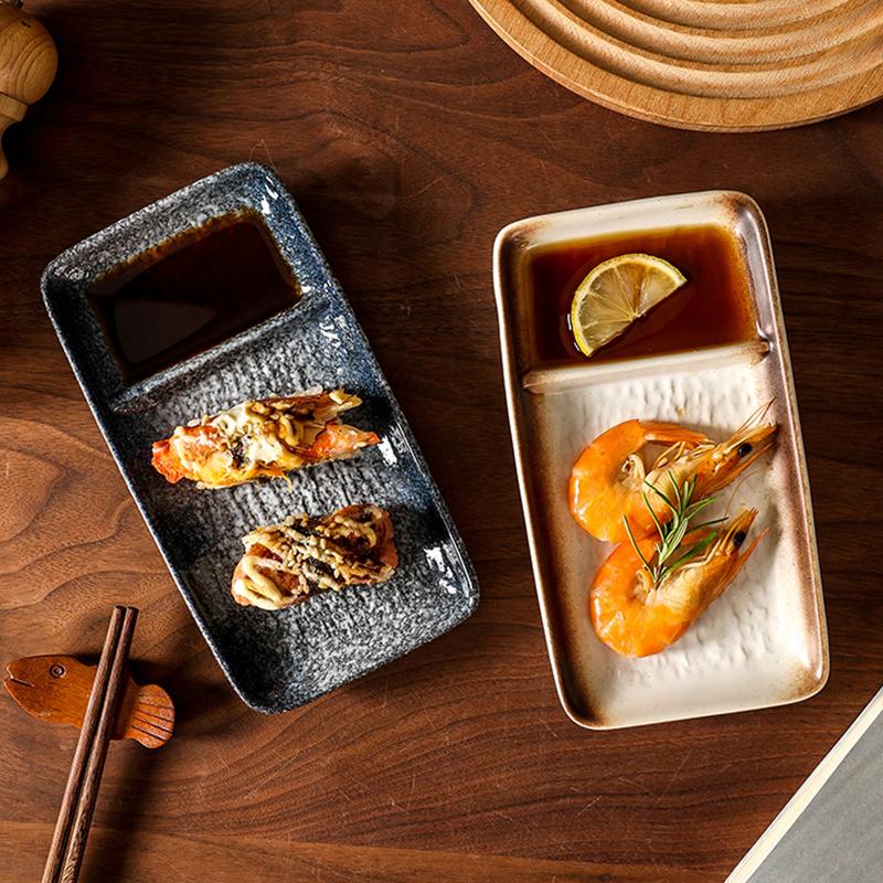 1PC Japanese Style Exquisite Plate Modern Sushi Tray Practical Ceramic Multi Compartment Plate