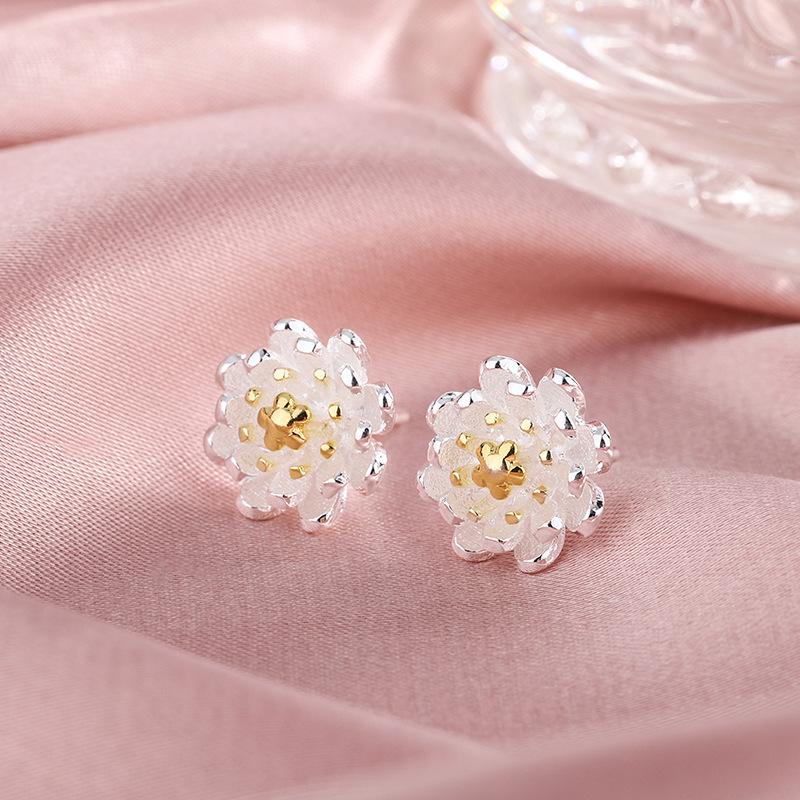 

Серебряные золотые серьги-лотосы для женщин, простые цветочные индивидуальные креативные украшения